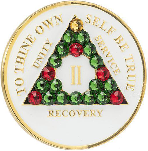 AA Coin, #A11. Glow AA Chip w Christmas Crystals (Yrs 1-65)