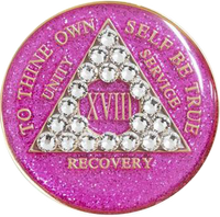 #a15. AA Glitter Pink Coin w White Crystals (1-65) - Premium Medallions from Choices - Just $21.95! Shop now at Choices Books & Gifts