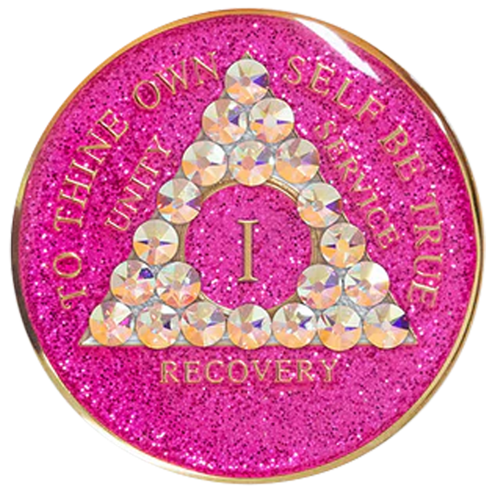 AA Coin, #A18. Glitter Pink w Aur Borealis (Yrs 1-65)