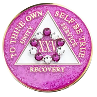 AA Coin, #A24. Glitter Pink w Wh/Pk Crystals (Yrs 1-65)