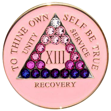 AA Coin, #A30.  Pink AA Coin w Pink Transition Crystals (Yrs 1-50)