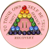 AA Coin, #A31.  Pink AA Chip w Rainbow Crystals (Yrs 1-50)