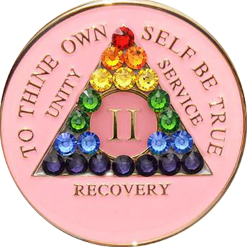 AA Coin, #A31.  Pink AA Chip w Rainbow Crystals (Yrs 1-50)