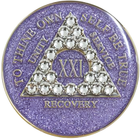 AA Coin, #A37.  Glitter Lavender AA Medallion w White Crystals (Yrs 1-50)