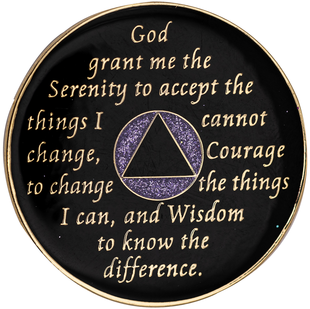 AA Coin, #A38.  Glitter Lavender AA Chip w Aurora Borealis (Yrs 1-50)