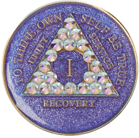 AA Coin, #A38.  Glitter Lavender AA Chip w Aurora Borealis (Yrs 1-50)