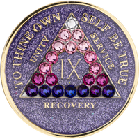 AA Coin, #A40.  Glitter Lavender Coin w Pink Trans (Yrs 1-50)