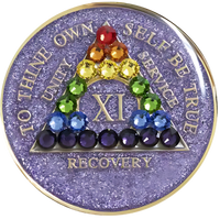 AA Coin, #A41.  Glitter Lavender AA Chip w Rainbow Crystals (Yrs 1-50)
