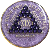 AA Coin, #A42.  Glitter Lavender AA Coin w Purple Crystals (Yrs 1-50)