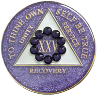 AA Coin, #A43. AA Coin, Glitter Lavender AA Coin w Purple Circle (Yrs 1-50)