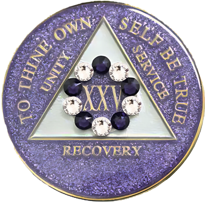 AA Coin, #A44.  Glitter Lavender AA Chip w Pur/Wh Circle (Yrs 1-50)