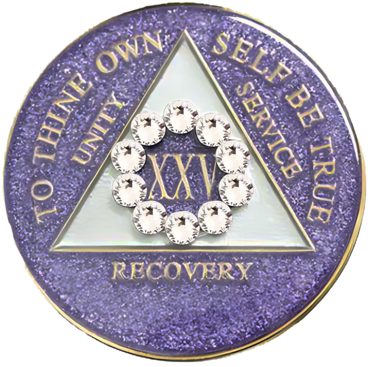 AA Coin, #A45.  Glitter Lavender AA Medallion w WH Circle (Yrs 1-50)