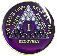 AA Coin, #A50.  Purple AA Medallion w Purple Trans Crystals (Yrs 1-65)