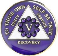 AA Coin, #A54.  Purple AA Coin w Purple Circle Crystals (Yrs 1-65)