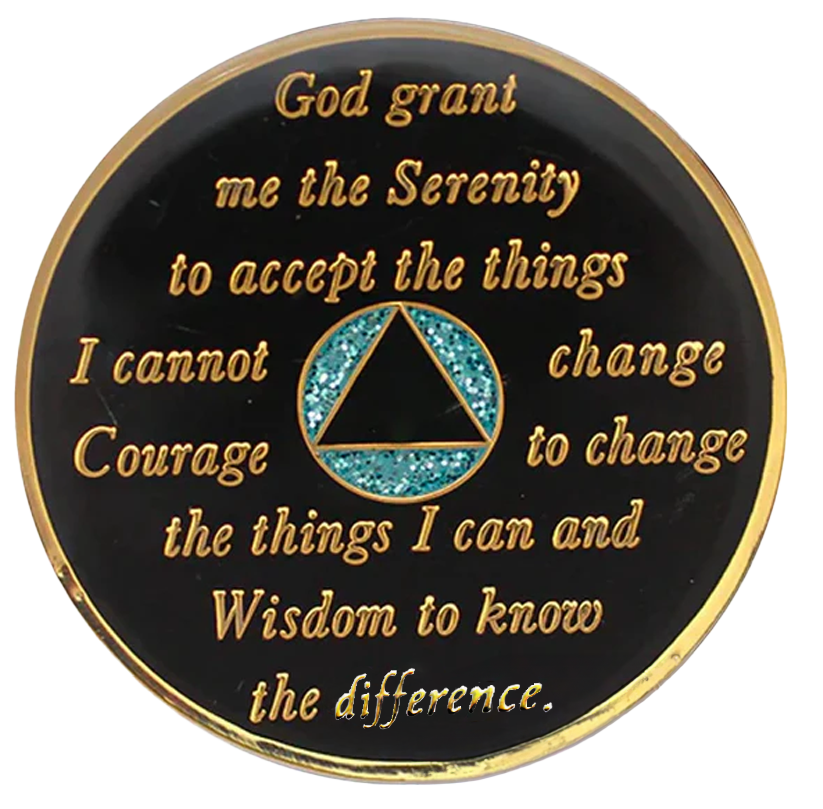 AA Coin, #A56.  Glitter Turquoise AA Coin (Yrs 1-50)