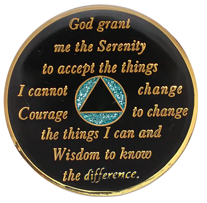 AA Coin, #A56.  Glitter Turquoise AA Coin (Yrs 1-50)