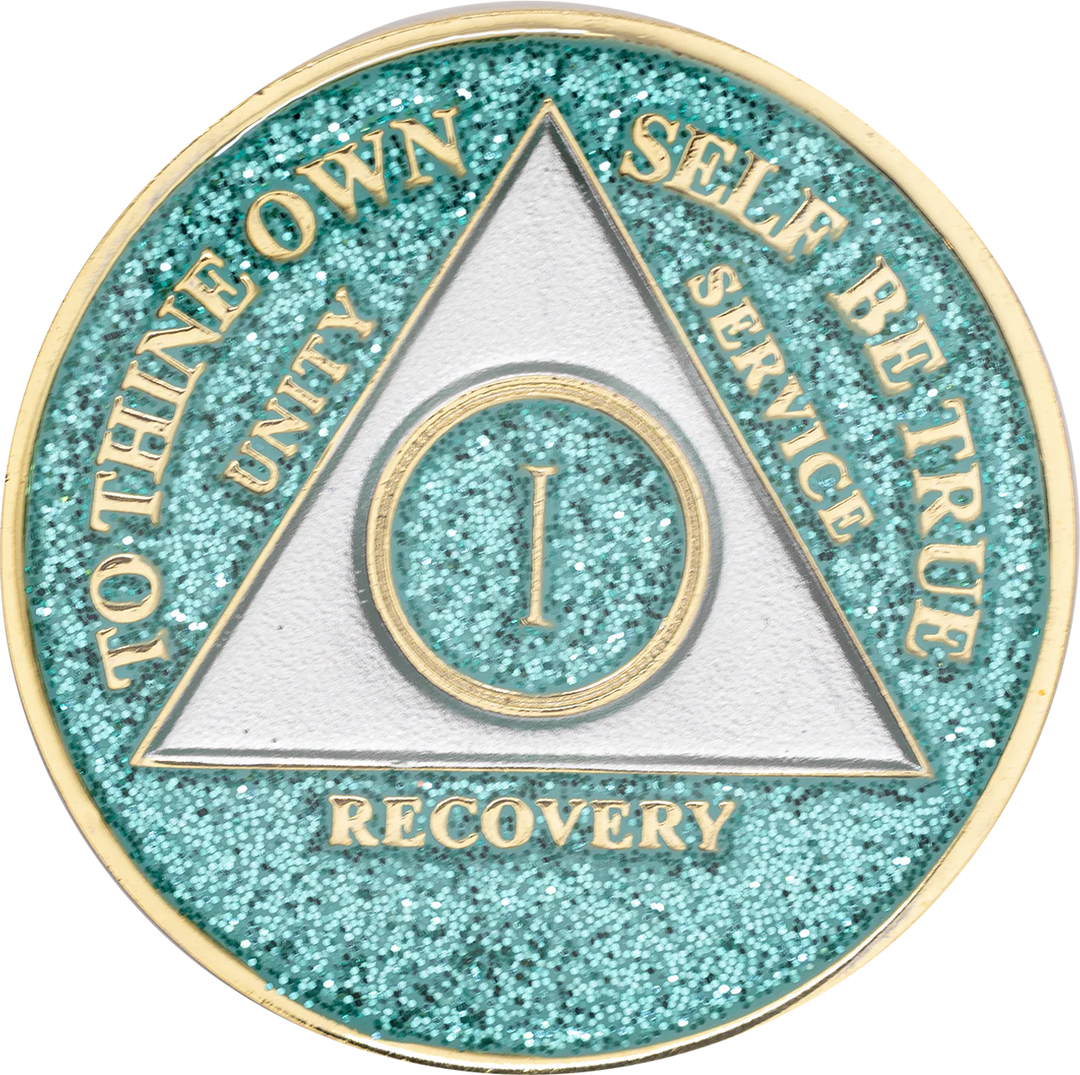 AA Coin, #A56.  Glitter Turquoise AA Coin (Yrs 1-50)