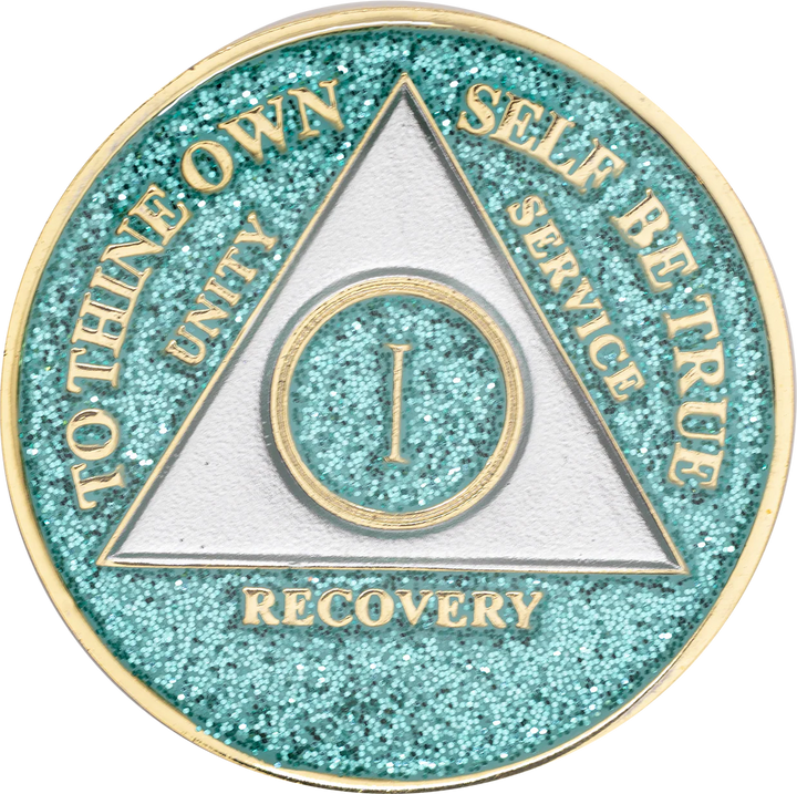 AA Coin, #A56.  Glitter Turquoise AA Coin (Yrs 1-50)