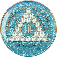 AA Coin, #A57.  Glitter Turquoise AA Medallion  w White Crystals (Yrs 1-50)