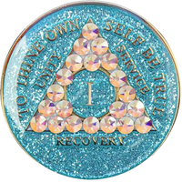 AA Coin, #A58.  Glitter Turq AA Coin w Aurora Borealis (Yrs 1-50)