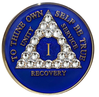 AA Coin, #A67. Blue AA Medallion w White Crystals (Yrs 1-65)