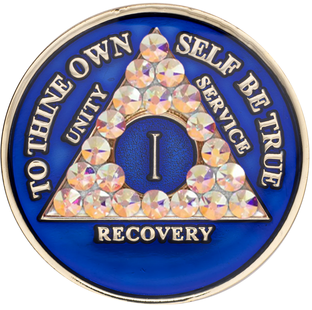 AA Coin, #A68.  Blue AA Chip w Aurora Borealis (Yrs 1-65)