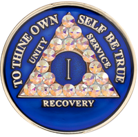 AA Coin, #A68.  Blue AA Chip w Aurora Borealis (Yrs 1-65)