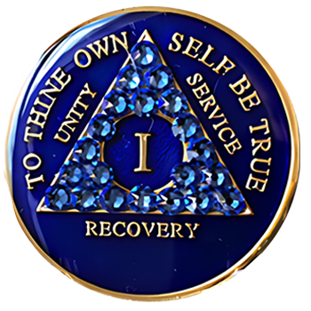 AA Coin, #A71.  Blue AA Medallion w Blue Crystals (Yrs 1-65)