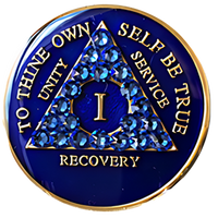 AA Coin, #A71.  Blue AA Medallion w Blue Crystals (Yrs 1-65)