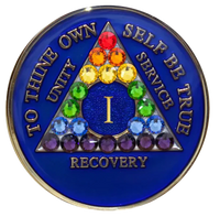 AA Coin, #A73.  Blue AA Medallion w Rainbow Bling (Yrs 1-65)