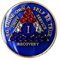 #a66. AA Coin Blue w Red White Blue Crystals (1-65) - Premium Medallions from Choices - Just $21.95! Shop now at Choices Books & Gifts