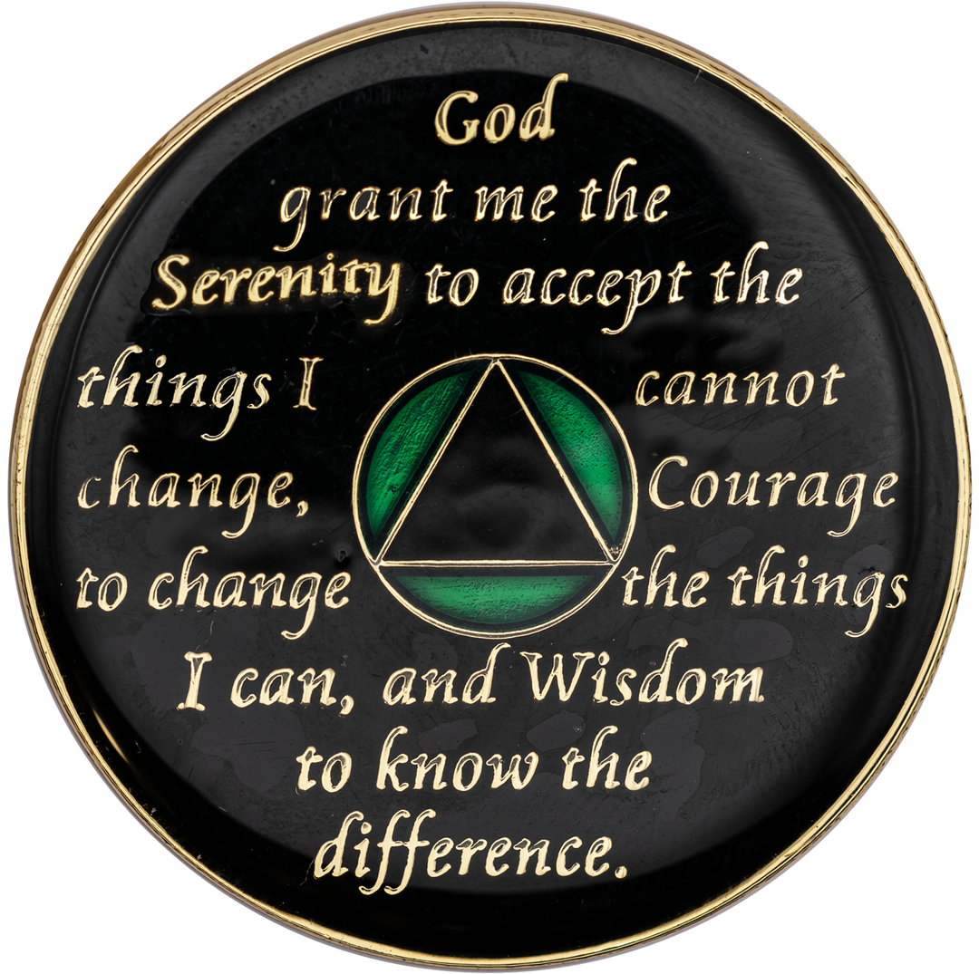 AA Coin, #A81.  Green AA Medallion w Green Trans Crystals (Yrs 1-65)