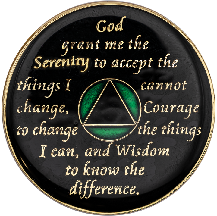 AA Coin, #A81.  Green AA Medallion w Green Trans Crystals (Yrs 1-65)