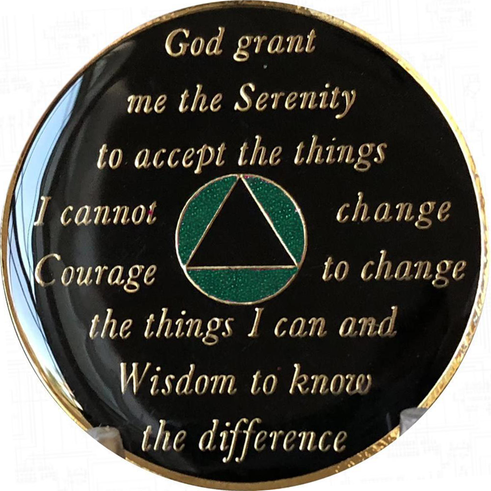 AA Coin, #A82.  Green AA Chip w Rainbow Crystals (Yrs 1-65)