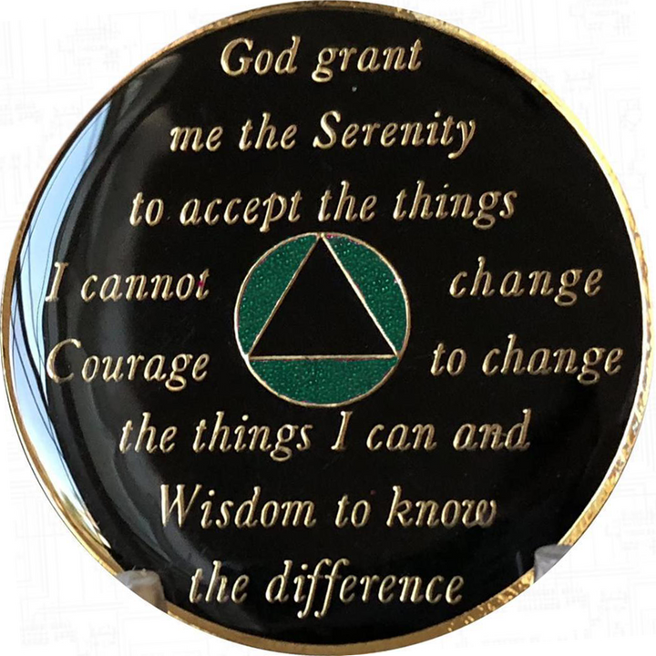 AA Coin, #A82.  Green AA Chip w Rainbow Crystals (Yrs 1-65)