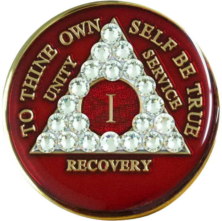 AA Coin, #A84. Red AA Medallion w White Crystals (Yrs 1-65)