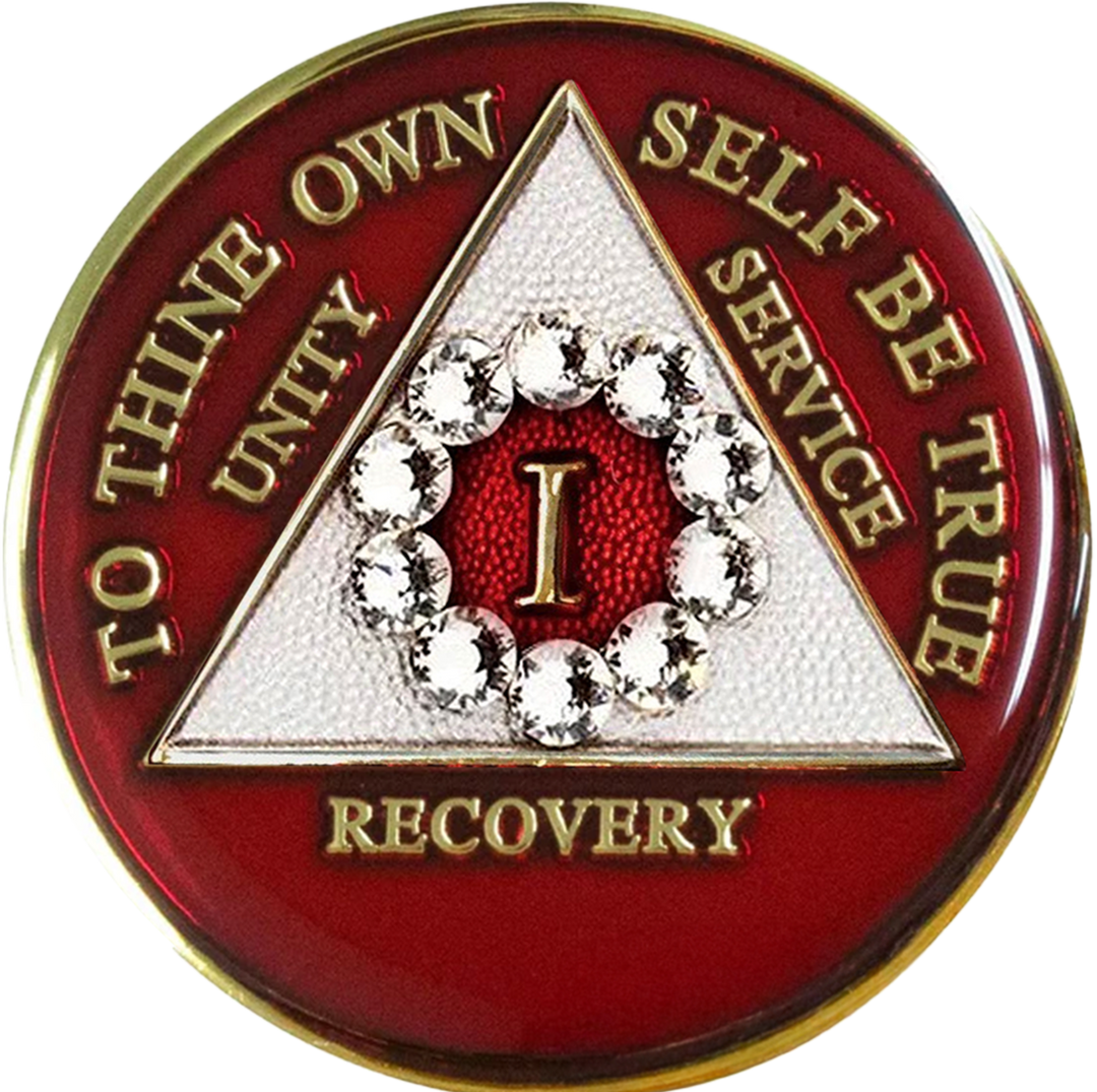 AA Coin, #A88.  Red AA Medallion w White Circle (Yrs 1-65)