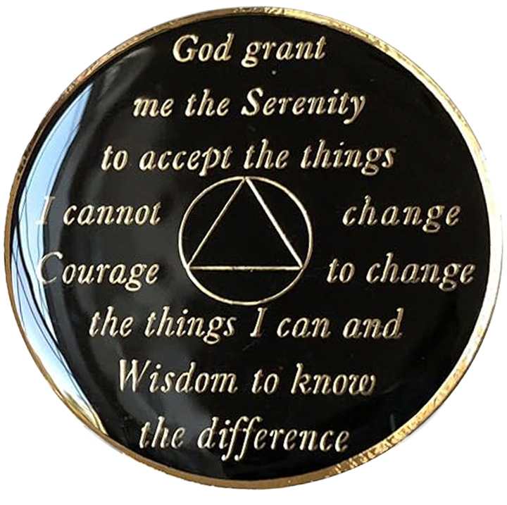 AA Coin, #A96.  Black AA Medallion  w Topaz Crystals (Yrs 1-65)