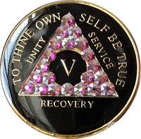 AA Coin, #A97.  Black AA Chip w Rose Aurora Borealis (Yrs 1-65)