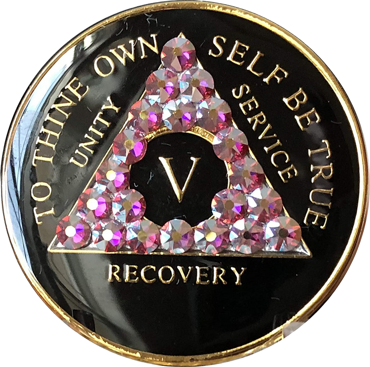 AA Coin, #A97.  Black AA Chip w Rose Aurora Borealis (Yrs 1-65)