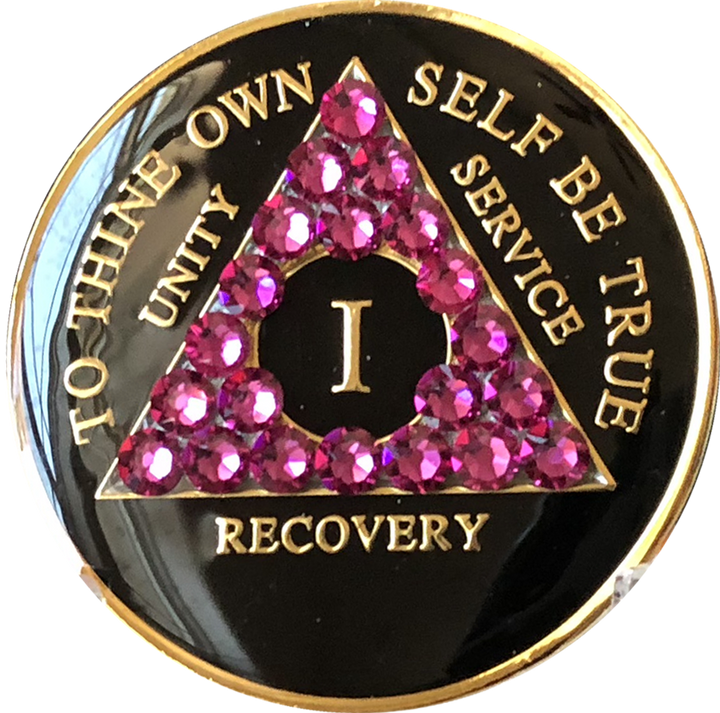 AA Coin, #A98.  Black AA Medallion w Rose Triangle (Yrs 1-65)