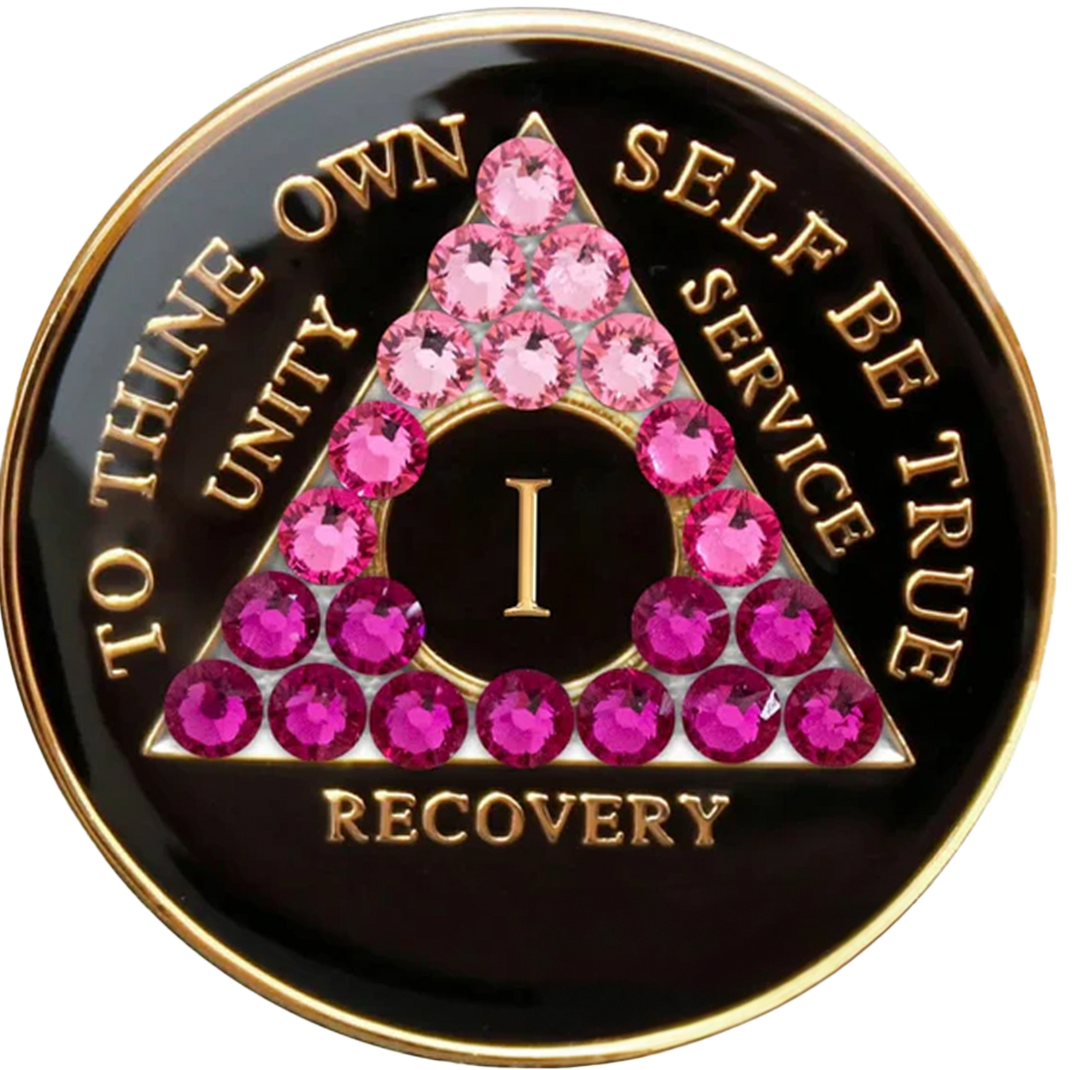 AA Coin, #A99.  Black AA Medallion w Pink Transition (Yrs 1-65)