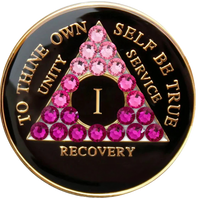 AA Coin, #A99.  Black AA Medallion w Pink Transition (Yrs 1-65)