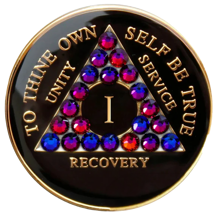 AA Coin, #AA100.  Black AA Chip w Volcano Crystals (Yrs 1-65)