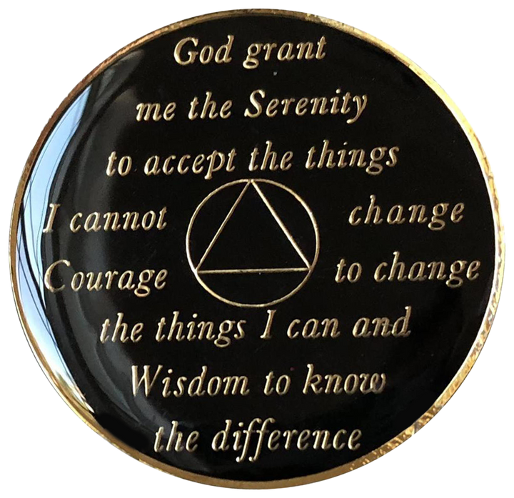 AA Coin, #AA101a.  Black AA Medallion w Orange Crystals (Yrs 1-65)