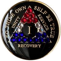 AA Coin, #AA105.  Black w Red White Blue Crystals (Yrs 1-65)