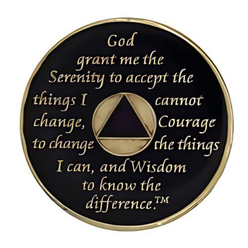 AA Coin, #AA107.  Black AA Medallion w White Circle (Yrs 1-50)