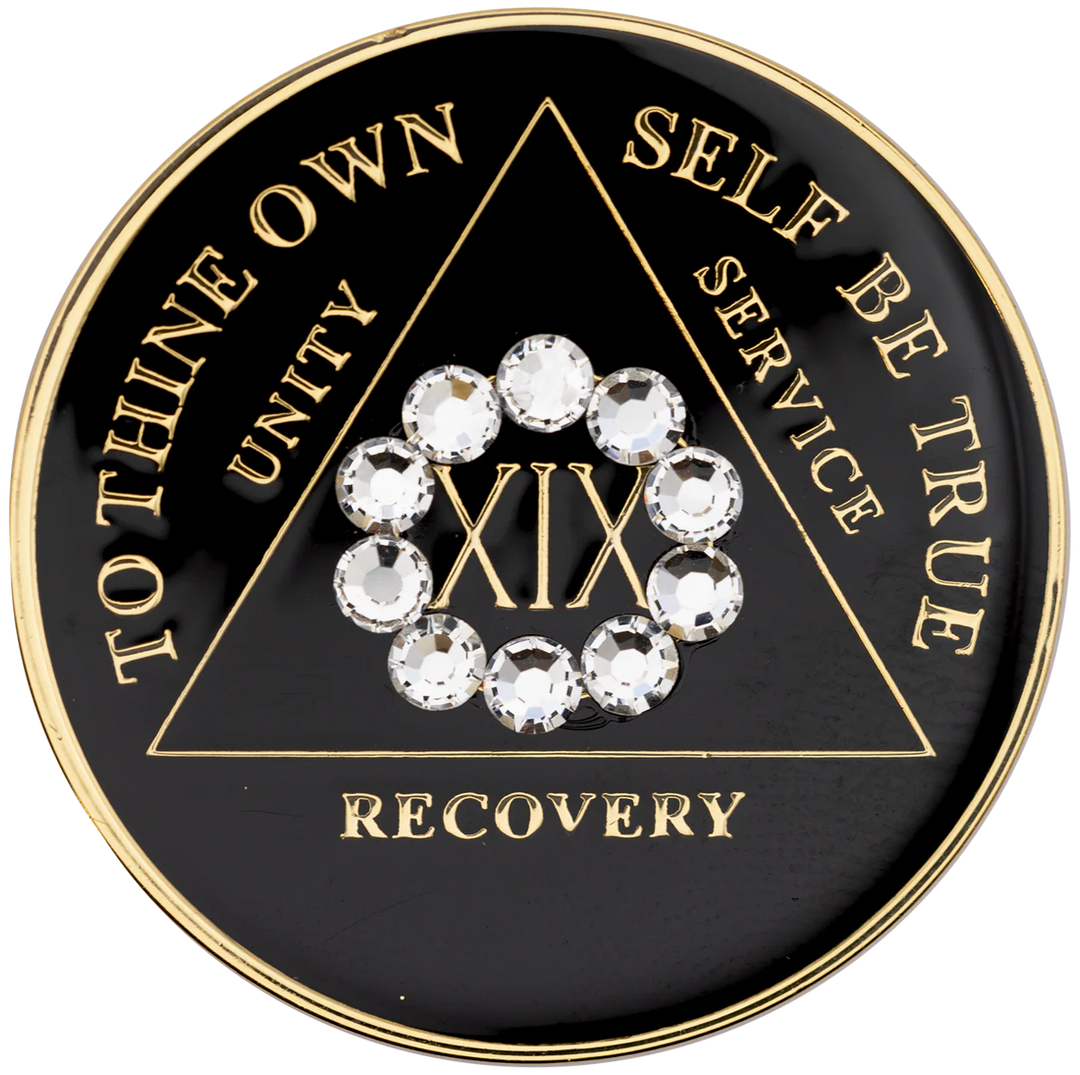 AA Coin, #AA107.  Black AA Medallion w White Circle (Yrs 1-50)