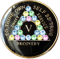 AA Coin, #AA109.  Black  AA Medallion w Pastel Bling (Yrs 1-65)