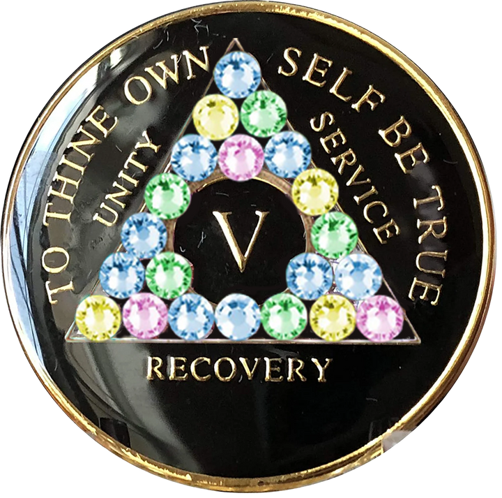 AA Coin, #AA109.  Black  AA Medallion w Pastel Bling (Yrs 1-65)